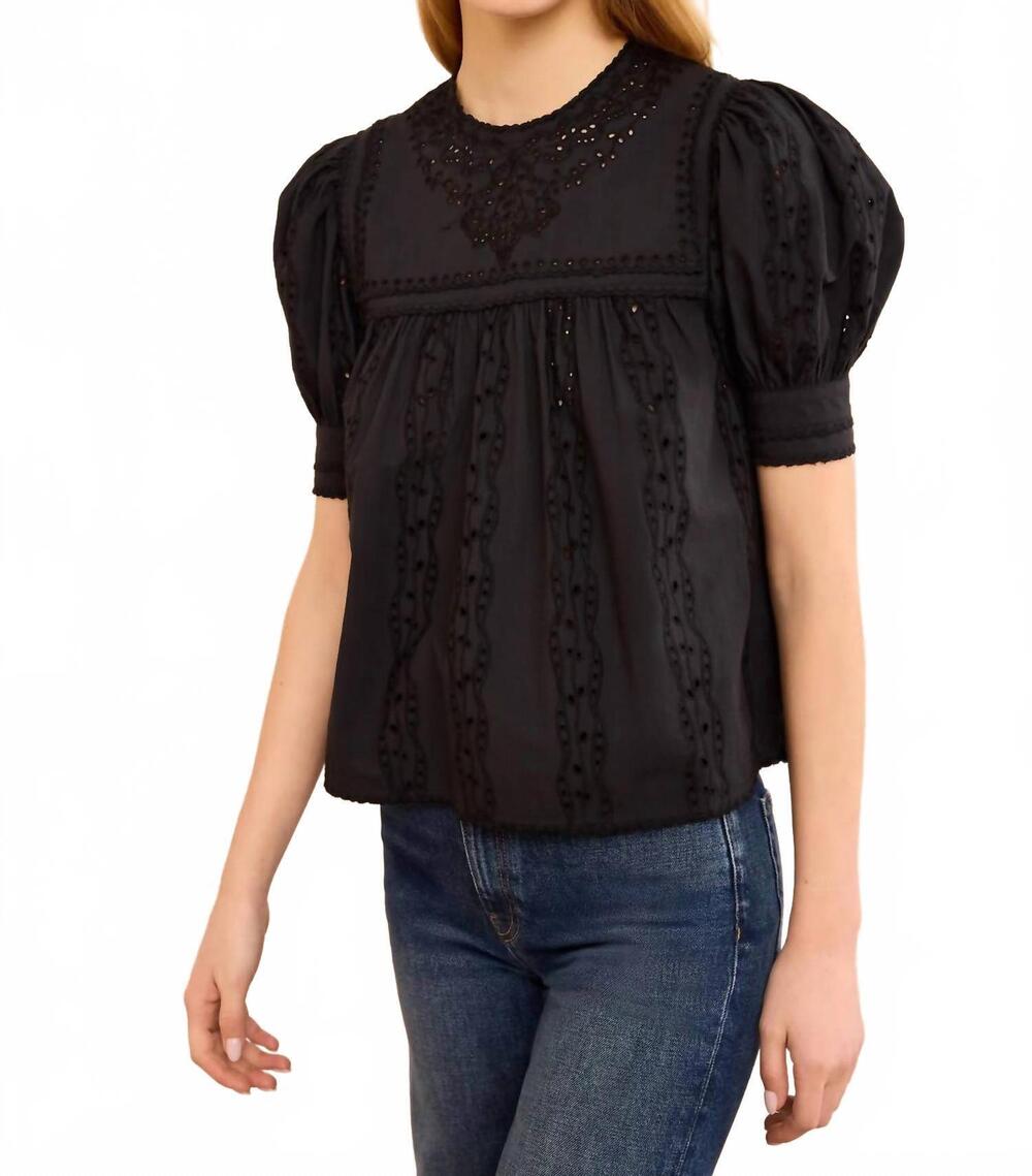NEW ULLA JOHNSON una short sleeve cotton top in noir